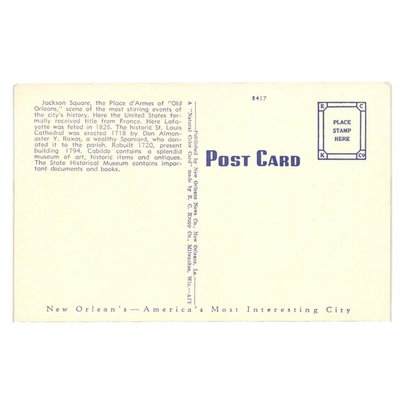 Jackson Square New Orleans LA Postcard St Louis Cathedral Historical Landmarks - Picture 2 of 2